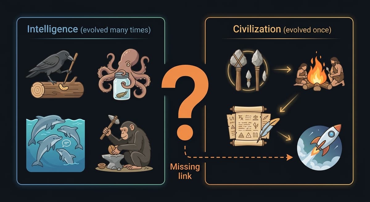 Intelligence evolved many times, civilization only once — what's the missing link?